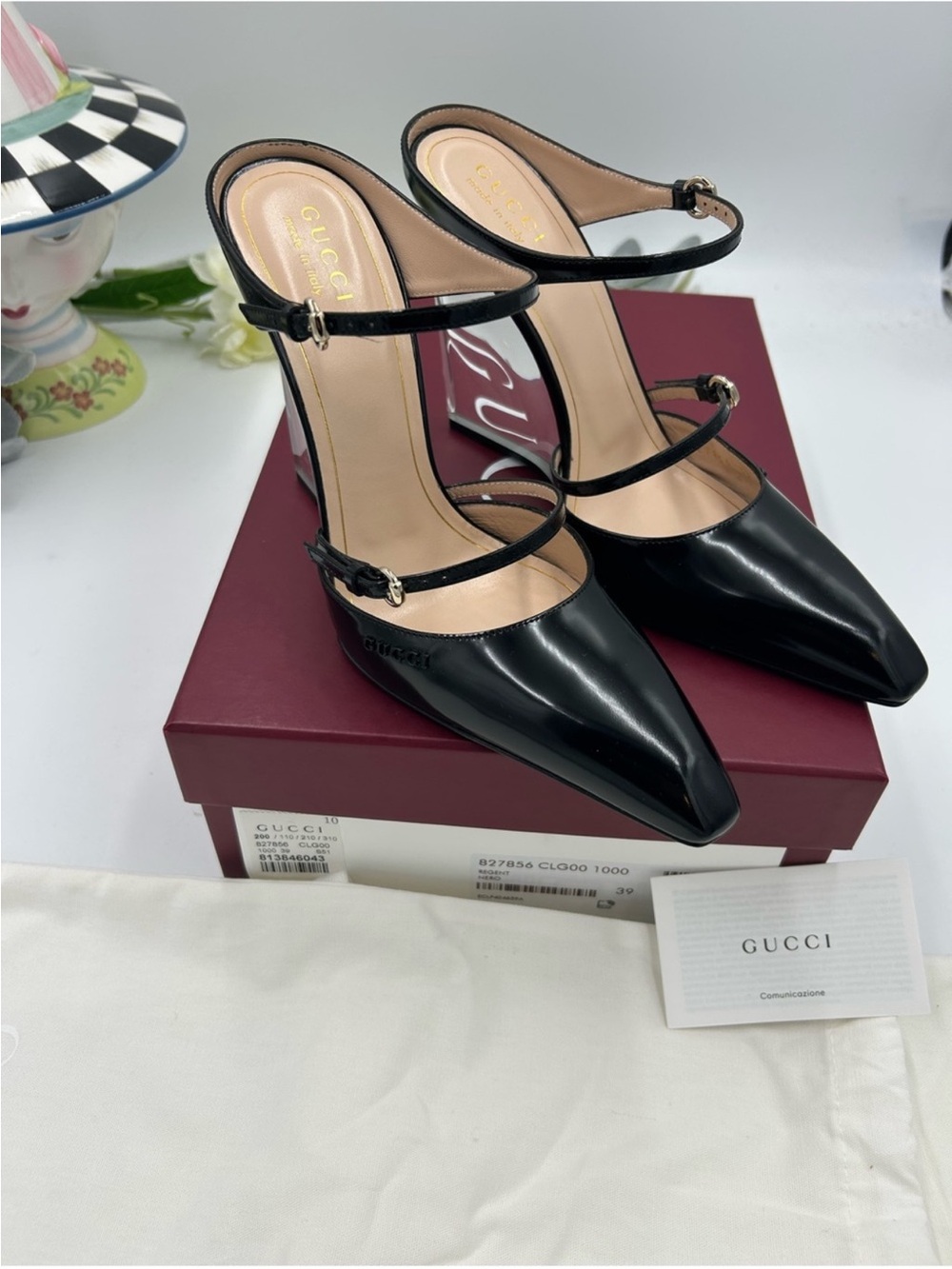Women’s Gucci CHRISTI patent leather wedge mule size 39 made in Italy - Picture 1 of 13